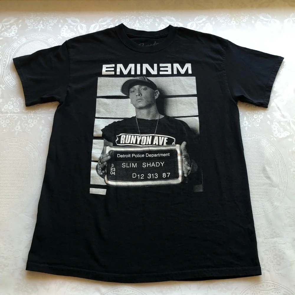 Bravado Black Cotton Vintage Y2K Graphic Tee EMINEM Slim Shady Mugshot Design